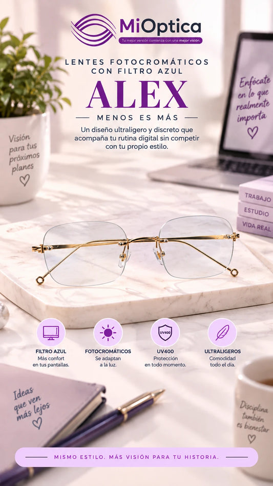 Lentes Fotocromáticos con Filtro Azul Alex | Rectangulares Unisex | MiÓptica