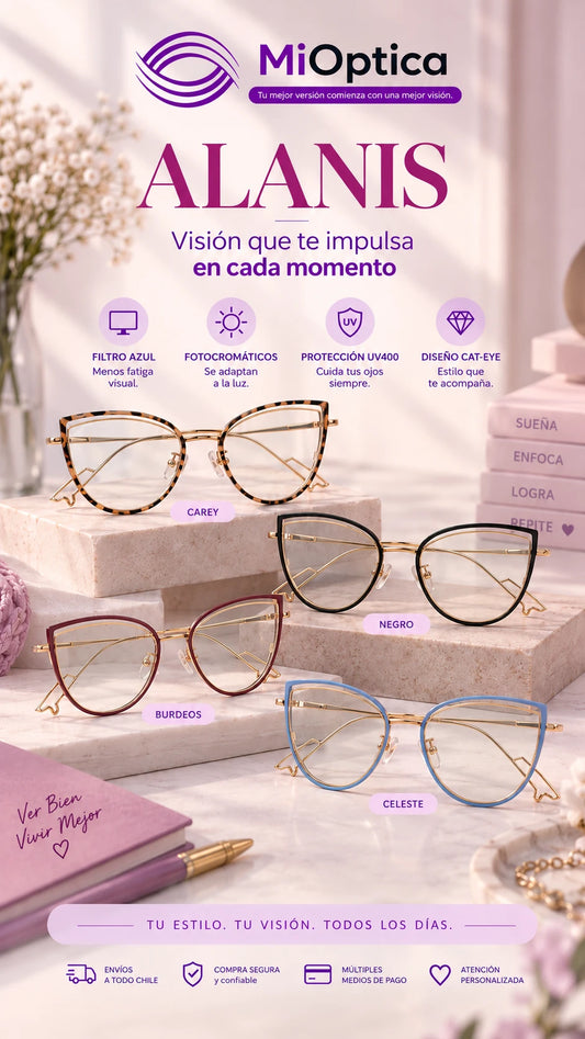 Lentes Fotocromáticos con Filtro Azul Alanis | Bienestar Visual para Pantallas | MiÓptica