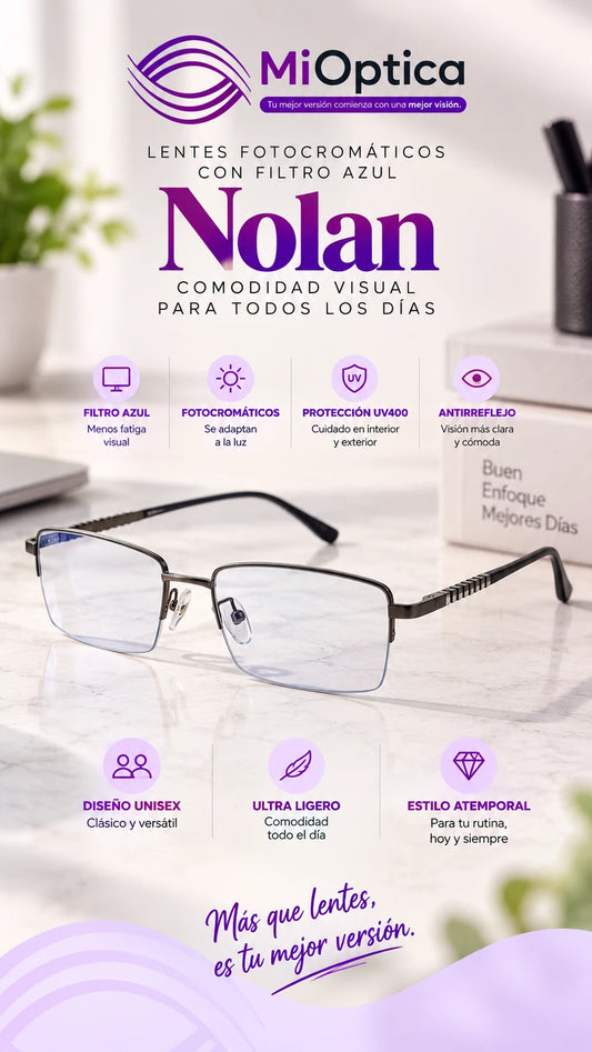 Lentes Fotocromáticos con Filtro Azul Nolan | Rectangulares Unisex | MiÓptica