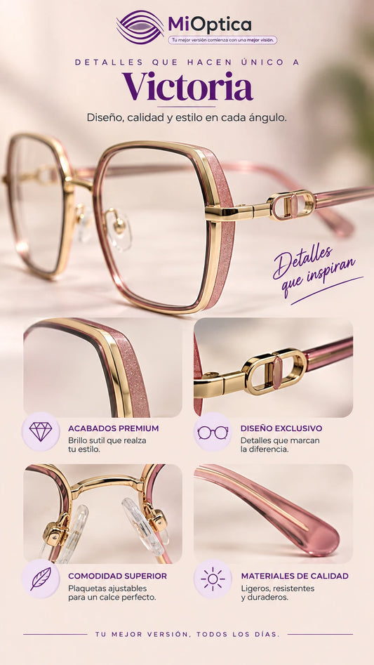 Lentes Fotocromáticos con Filtro Azul Victoria | Diseño Cuadrado para Mujer | MiÓptica